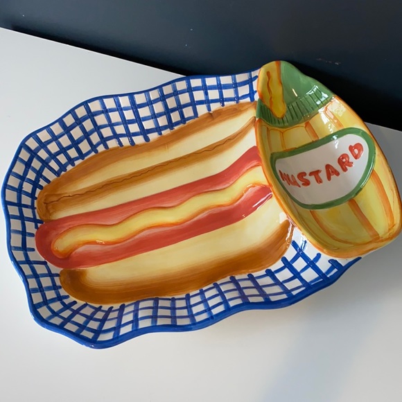 Hot dog mustard BBQ platter tray serving dish plat à servir hot-dog moutard - Picture 1 of 10